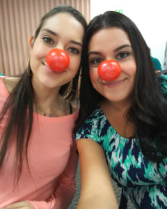 FORWARD NM staff, (from left to right) Anna Daggett and Baudelia “Bala” Salgado, celebrated Red Nose Day, the same day their program was awarded funds by the Freeport-McMoRan Foundation.